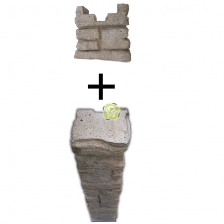 Poteau béton DÉPART (aspect pierre) + Chaperon - Clôture béton imitation PIERRE DOUBLE FACE - 1