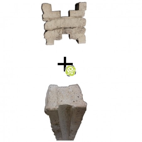 Poteau béton INTERMÉDIAIRE (aspect pierre) + Chaperon - Clôture béton imitation PIERRE DOUBLE FACE - 1
