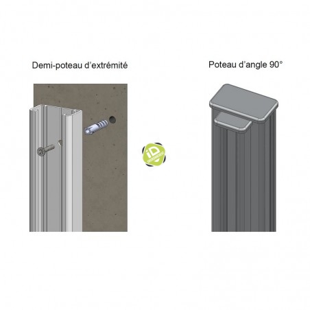 Demi-poteau Alu pour clôture Brise-vue- Extrémité ou angle à 90° - Clôture brise-vue en aluminium - 2